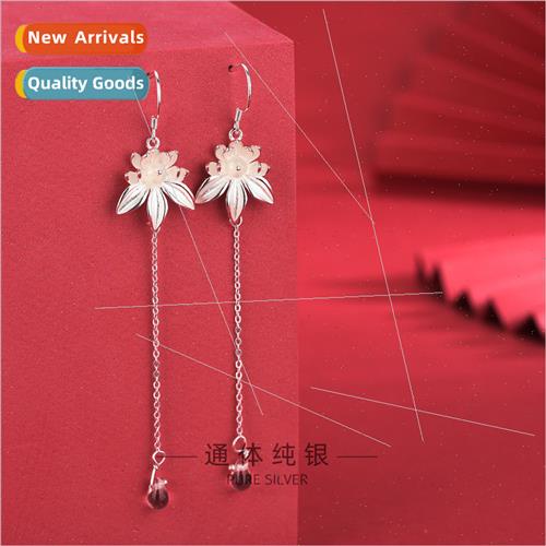 s925 silver natural crystal lotus earrings palace tassel ear
