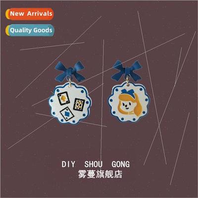 Asymmetrical blue bow earrings cartoon princess cute girl si