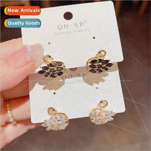 s925 silver needle fashion small zirconia swan delicate earr