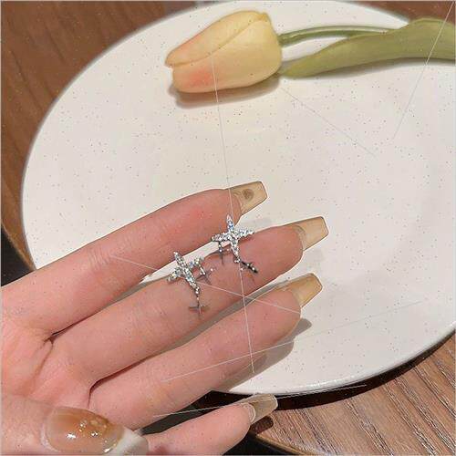 925 silver pin quadrangle earrings female ins tide niche sen