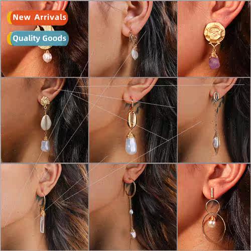 Large floral earrings handmade multi-color natural stone ear
