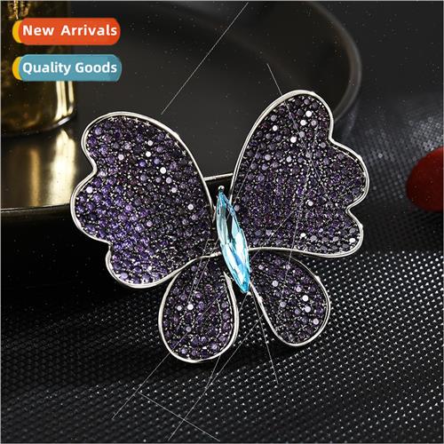 Insect blue crystal purple butterfly brooch women jacket hig