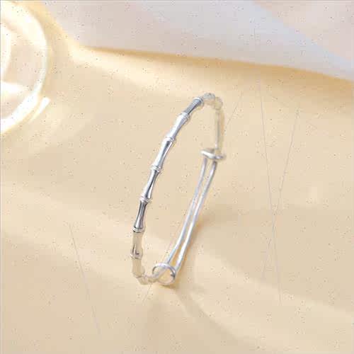 silver classic push-pull bamboo bracelet women simple smooth