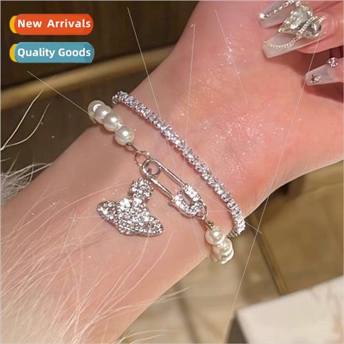 Saturn planet pearl bracelet women niche full diamond zircon