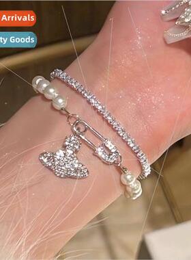 Saturn planet pearl bracelet women niche full diamond zircon