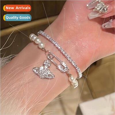 Saturn planet pearl bracelet women niche full diamond zircon