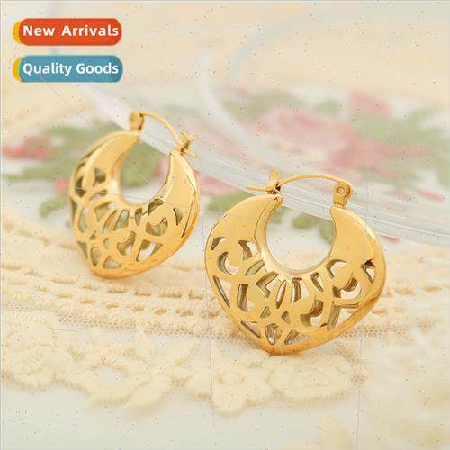 French ins retro hollow peach heart earrings tanium steel pl