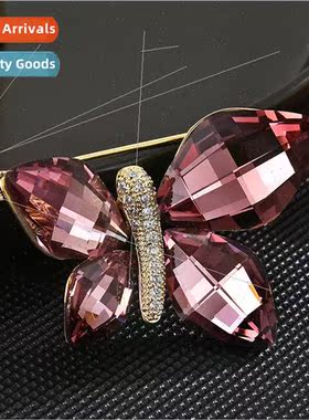 Pink beauty butterfly brooch female high-grade full zirconiu