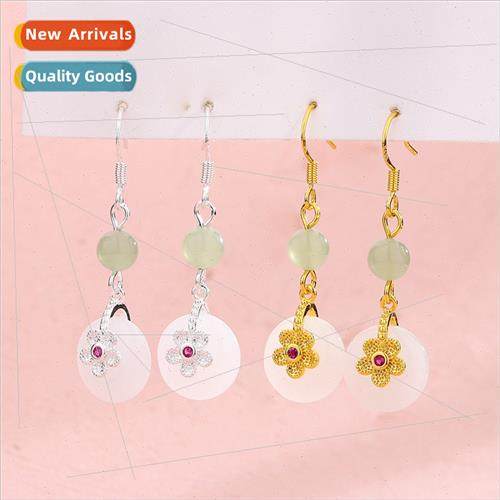 button earrings Chinese 2023 new tide flower earrings inlaid