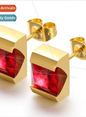 Korea mple 7 10mm Tri-color Square Zirconium Ins Tanium Earr