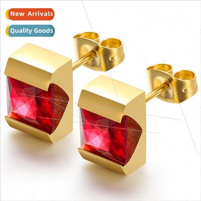 Korea mple 7 10mm Tri-color Square Zirconium Ins Tanium Earr