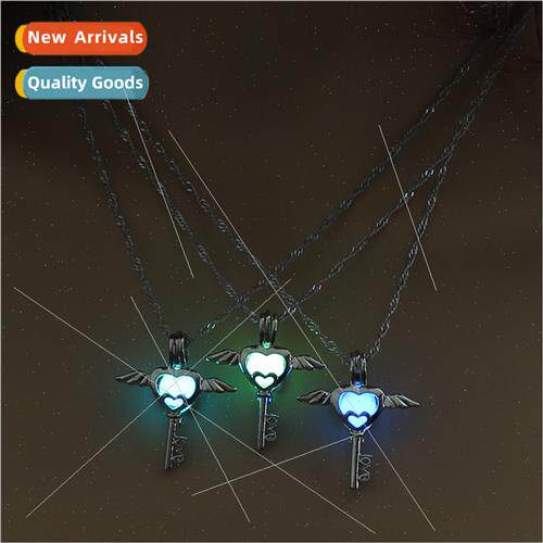 Glow-in-the-dark Necklace Hollowed-out Angel Key Cage DIY Pe