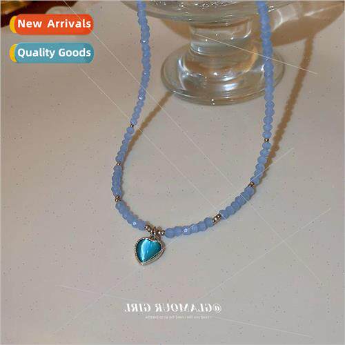 baby blue necklace Korea retro geometric love necklace versa