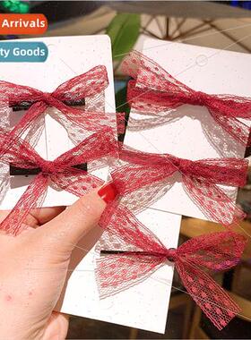 Red Ribbon Hair Clips 2pcs Hair Rope Hair Ring Rubber BLace