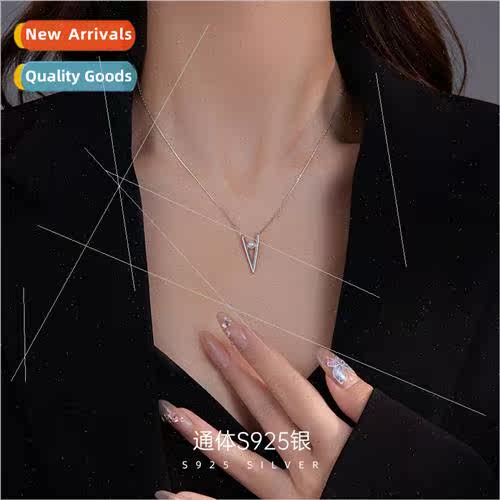 S925 lver Geometric V-Shape Inlaid Beads Necklace Women Prem