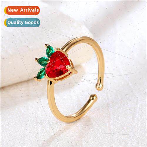 Korea ins girl heart strawberry open ring female fashion stu