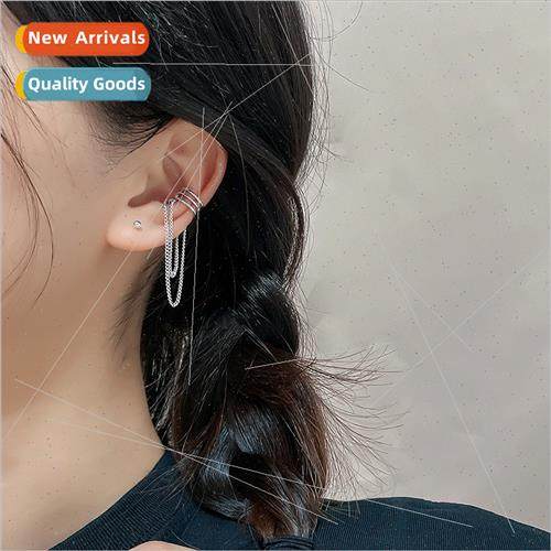 INS double-layer chain tassel ear bone clip earrings triple