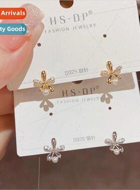 hundred simple micro-setting flowers pearl earrings fashion
