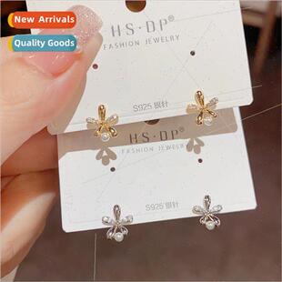 hundred simple micro-setting flowers pearl earrings fashion