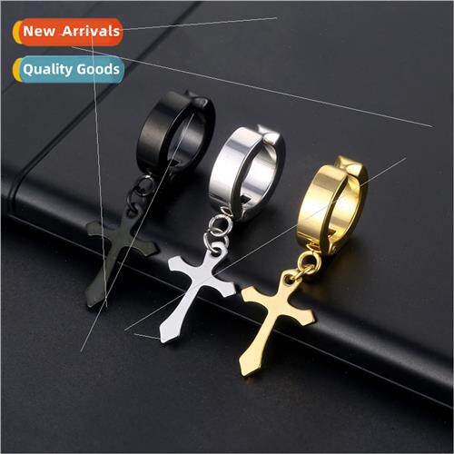 Earrings tanium steel cross ear clips hip hop hip cool cross