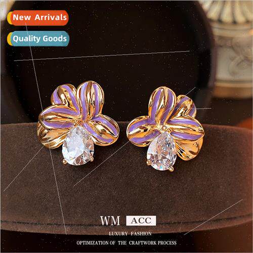 silver Needle Zirconia Flower Earrings Renaissance Vintage E