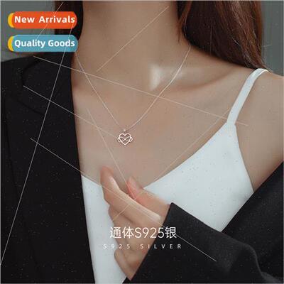 S925 silver love heart niche hollow necklace female ins Kore