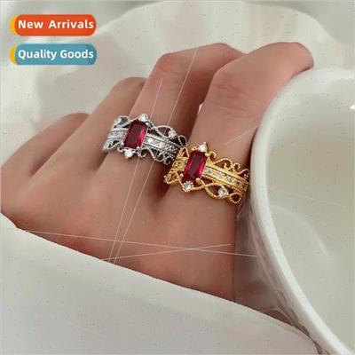 Red Zirconia Lace Lace Ring Medieval Double Layers Ring Deli