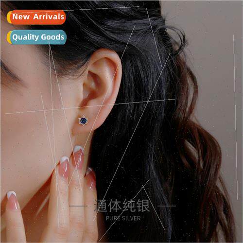 S925 silver plated blue spiky crystal six asterisk earrings