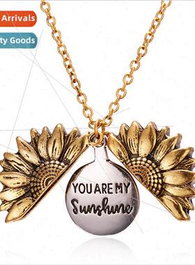 Europe new creative sunflower necklace can be opened engrave