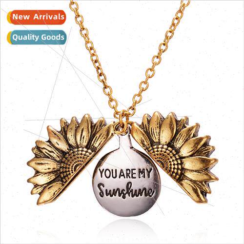 Europe new creative sunflower necklace can be opened engrave