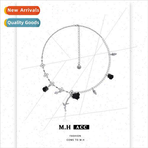 Rose pearl necklace female hundred wh collarbone chain hip-h