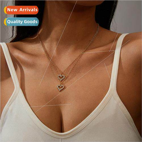 Europe new simple necklace women gold wh rhinestone hollow h