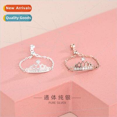 s925 silver Korea diamond crown chain ring retractable adjus