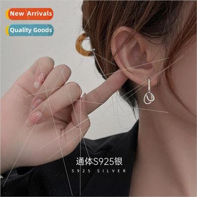 S925 silver ring interlocking earrings female ins tide niche