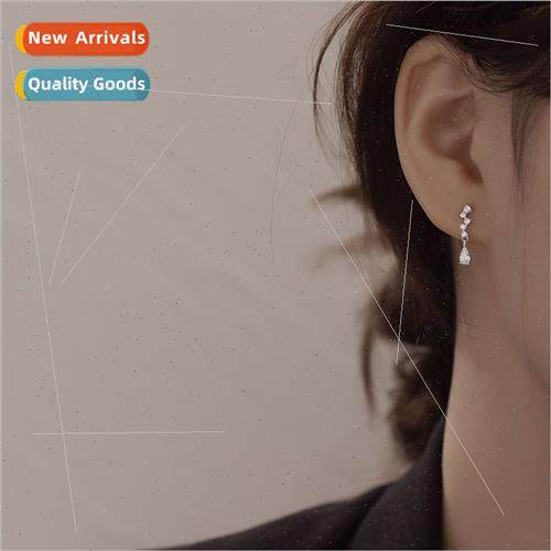 S925 silver plated delicate drop zirconia earrings shiny min