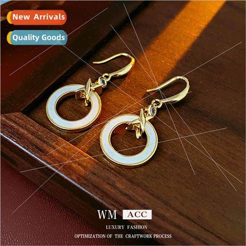 Plated zirconia round cross ear hook fashion earrings worker