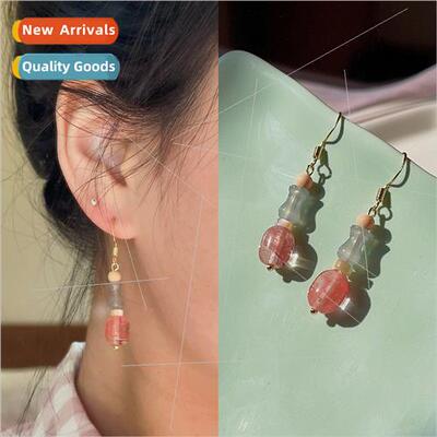 New Chinese retro bamboo jade earrings niche ancient earring