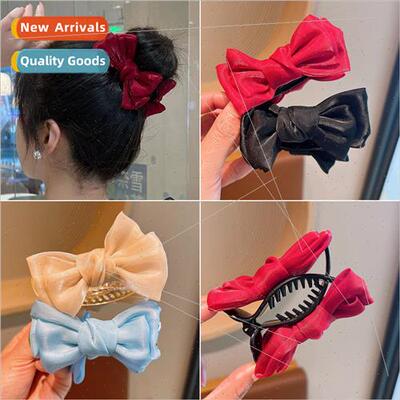 Bow tie pill head small grab clip female high ponytail hair