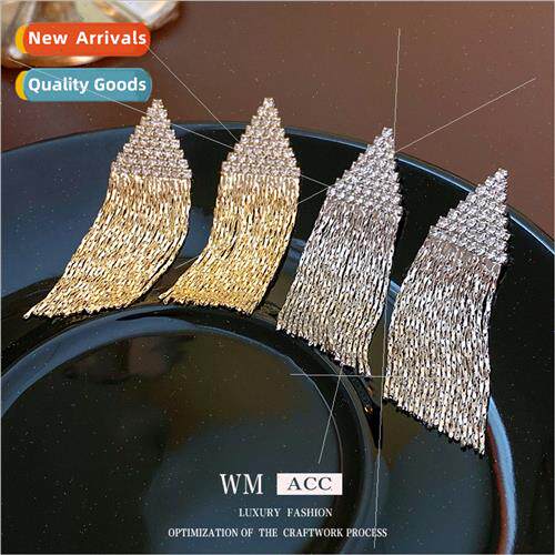 silver Needle Diamond Triangle Tassel Earrings Fashion Earri