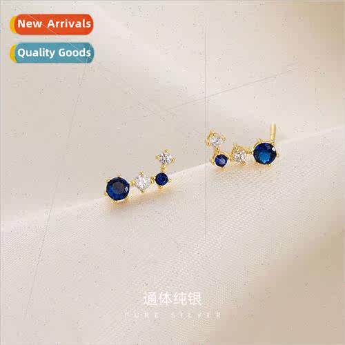 S925 silver gold-plated star earrings female deep blue size
