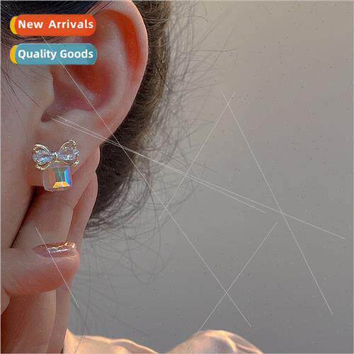 ins cold wind square sugar bow earrings sense zirconia cryst