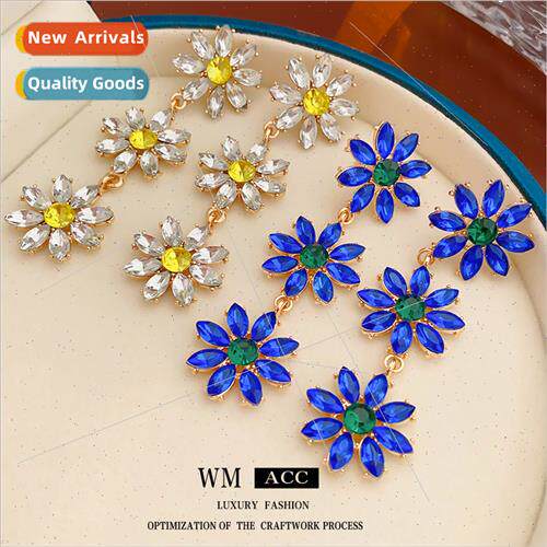 lver pin wh diamond colorful flowers long earrings fashion e