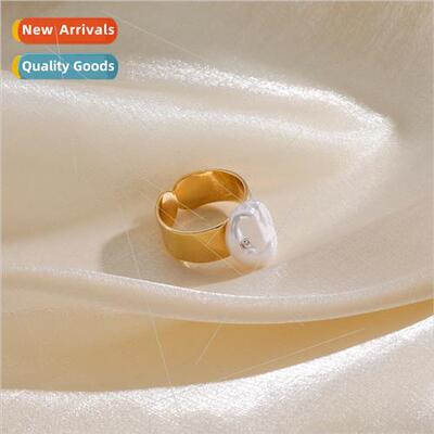 Faux Baroque Pearls wh Diamonds Open End Ring Women Europe A