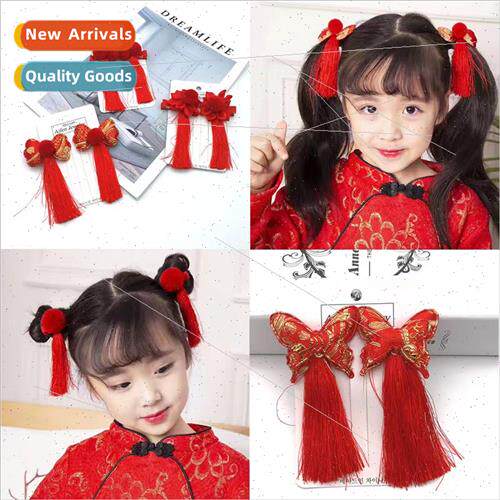 Red Plush Tassel Hair Clips Headdress Children Baby Hair Car