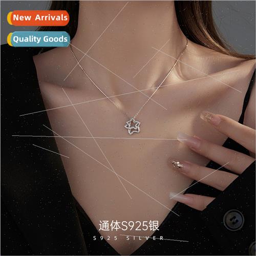 S925 lver mple Hollowed Out Pentagram Necklace Female che St