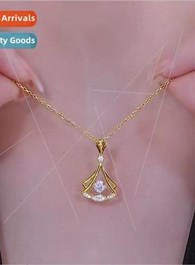High fashion fan-shaped diamond pendant necklace female Kore