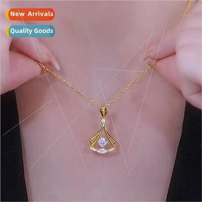 High fashion fan-shaped diamond pendant necklace female Kore