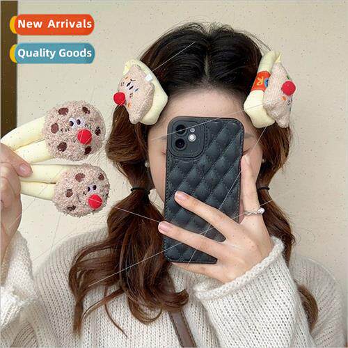 Korea cute plush cookie cutter hair clips female ehead side