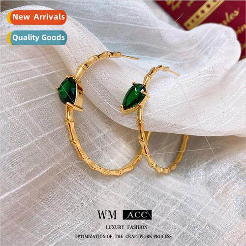 lver needle zirconia C-shaped bamboo earrings fashion simple