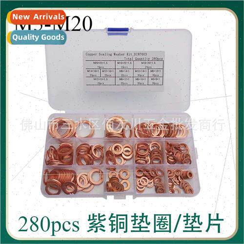 280PC Solid Copper Washer M5-M20 Flat Ring Oil Groove Plug O